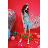 Fantasia Top e Shorts Paête Turquesa Adulto - Fantastique