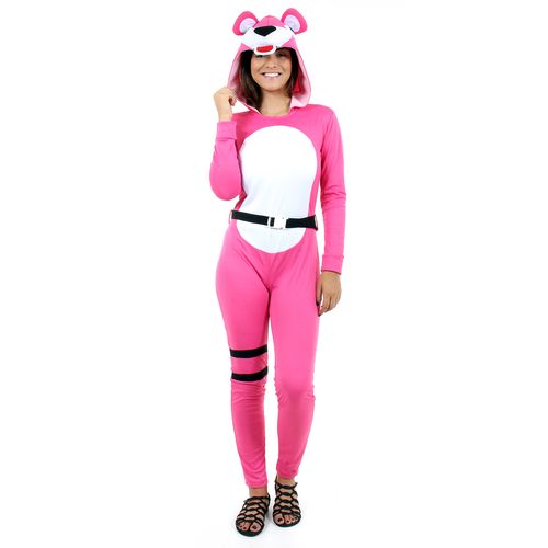 Fantasia Ursinha Rosa Kigurumi Adulto com Capuz