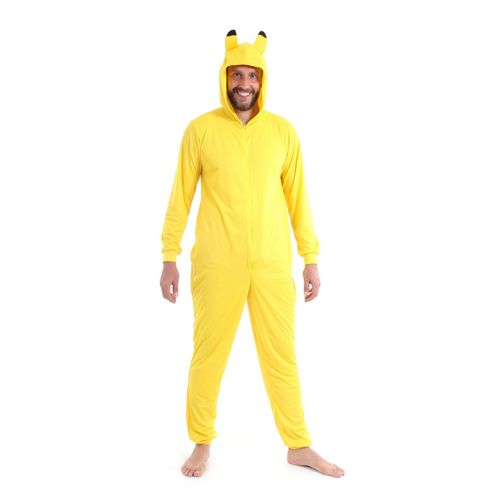 Fantasia Macacão Amarelo com Capuz Unissex Adulto - Pikachu