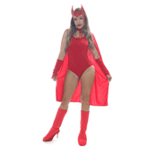 Fantasia Feiticeira Vermelha Body Adulto com Capa e Máscara