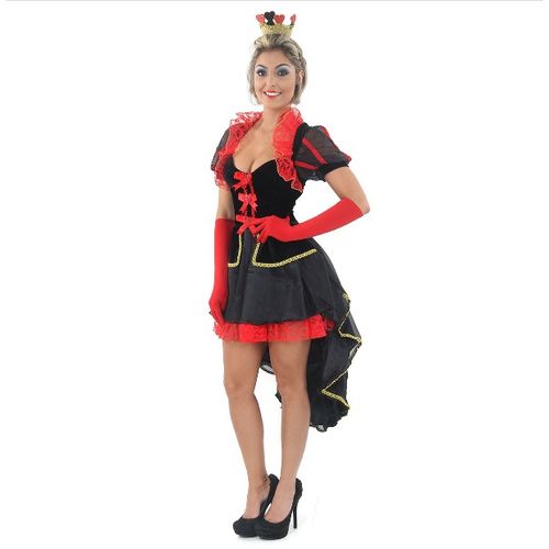 Fantasia Dama de Copas Vestido Luxo Adulto com Luvas e Tiara