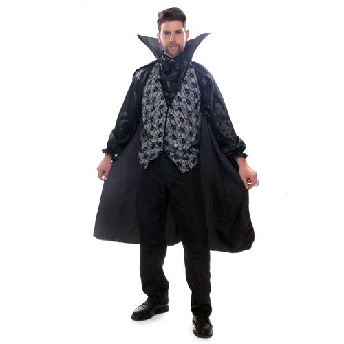 Fantasia Vampiro Cinza Adulto com Capa e Lenço - Halloween