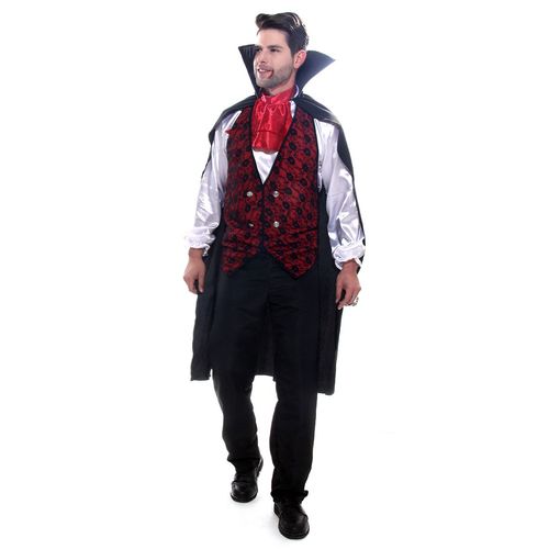 Fantasia Vampiro Vermelho Adulto com Capa e Lenço - Halloween