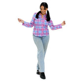 Camisa Junina Feminina Adulto Xadrez Rosa Festa Caipira