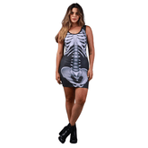 Fantasia Esqueleto Vestido Curto Adulto Para Halloween