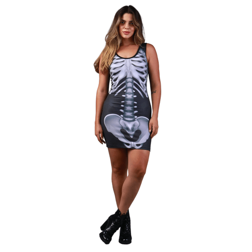Fantasia Esqueleto Vestido Curto Adulto Para Halloween