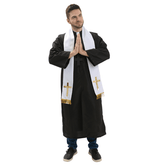 Fantasia Padre Adulto Tunica Preta com Estola e Crucifixo Preto