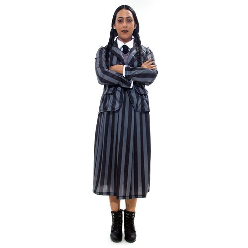 Fantasia Halloween Wandinha Uniforme Cinza Feminino Adulto
