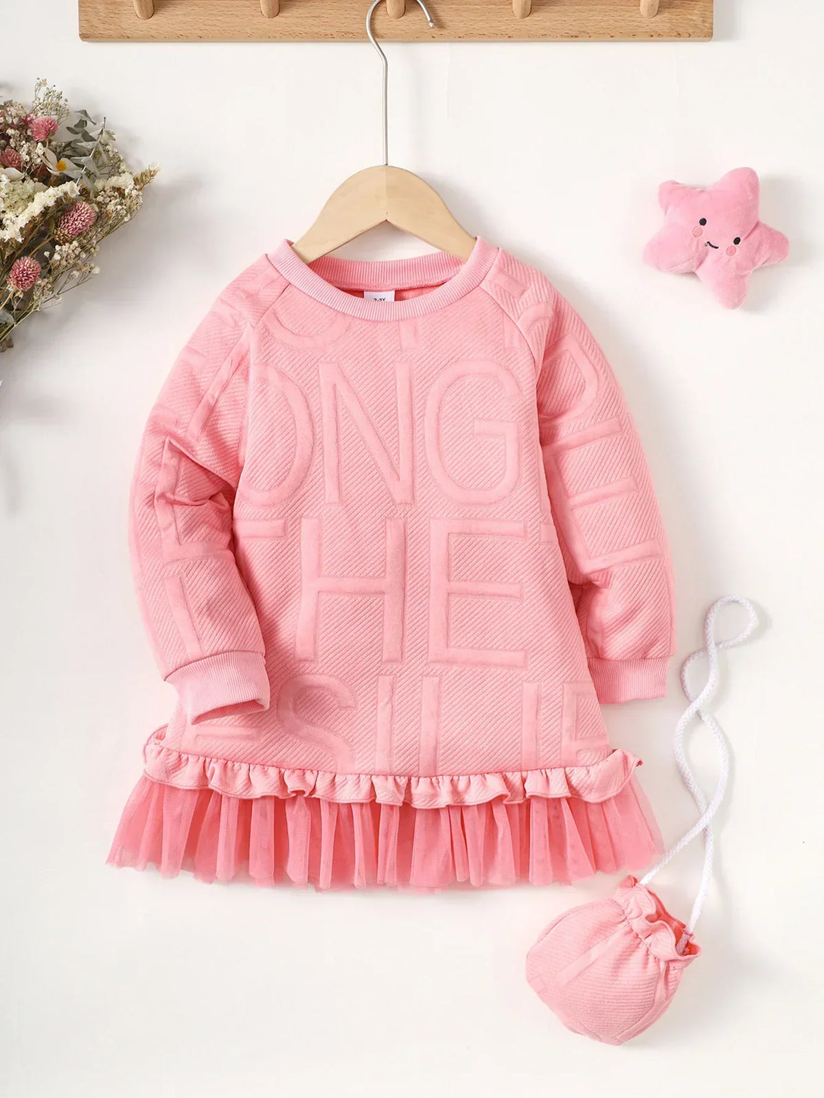 Vestido Rosa com Manga Longa Infantil